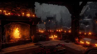 Sleep Well In A Cozy Room With A Burning Fireplace And Rain By The Window - ASMR Rain Sounds Sleep