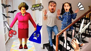 ELİF SCARY TEACHER !! ELBİSESİNİ ÖNCE BOYADI SONRA KESTİ!! بابا جاب لي بالون - جنى مقداد | طيور بيبي