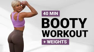 40 MIN INTENSE BOOTY WORKOUT | + Weights | No Jumping | No Lunges | Glutes | Lower Body | Strength