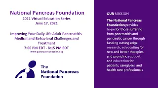 Improving Your Daily Life Adult Pancreatitis- Medical and Behavioral Challenges and Treatment