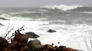 Big Waves off Cape Ann, MA. Watch for the wave that pulls a kid off the rocks into the ocean