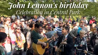 Imagine JOHN LENNON'S Birthday - Central Park Strawberry Fields - all day singing 2022