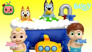 💙 Bluey & Bingo Cocomelon Musical Bathtime Playset Fun  | Disney Jr | Cocomelon JJ! Pretend Play