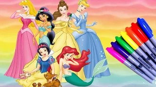 Disney Princess - Ariel, Cinderella, Belle, Snow white,Jasmine and Beauty Coloring Page