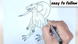 EASY! How To Draw a Dinosaur ( with Letter R ) | Dinosaur Drawing