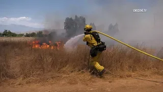 Firefighters Battle Brush Fire In Jurupa Valley