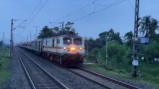 Dangerous WAP7 Sealdah Rajdhani+ Howrah Rajdhani attacks  Masagram EMU at 130kmph- Indian Railways