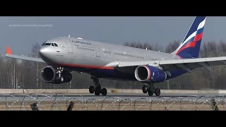 Aeroflot Airbus A330-243 VQ-BBE landing at St. Petersburg airport.