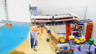 Dam Breach Experiment - Collapse Of Train Bridge in lego city