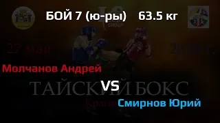 7 бой юниоры 63,5 кг Молчанов Андрей vs Смирнов Юрий / ТАЙСКИЙ БОКС КРАСНОДАР 27 мая 2018