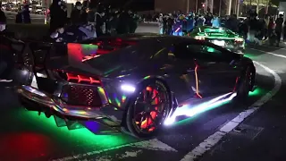 ENJOY THE LIGHTS OF THE CARS【1080p 60fps】 Morohoshi's Lamborghini sound!!