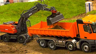 RC Construction Site Mobile Excavator Atlas Trucks Roller Wheel Loader Dump Trucks Dozer Caterpillar