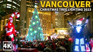 【4K】Downtown Vancouver Walk in Christmas， Christmas Tree Lighting 2023,  Canada Binaural City Sounds