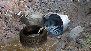 How To Pull a Tire Through a Culvert To Unblock It | #55