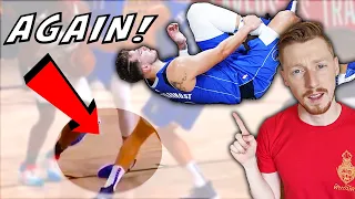 Why does Luka Doncic keep rolling his ankles? (ankle injury reaction)