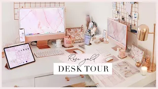 ROSE GOLD M1 IMAC UNBOXING 👩🏼‍💻 + My Updated Desk Set Up / Office Tour! ✨
