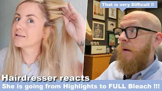 She is Going From Highlights to Full Bleach !!! Hairdresser reacts to Hair Fails #hair #beauty