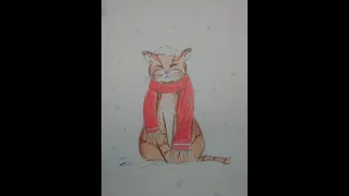 Рисунок на новый год Как нарисовать кота Кошка с шарфом