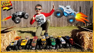 Backyard DIY RC Monster Truck Challenge featuring Monster Jam’s Megalodon VS Batman’s Batmobile