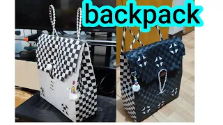 backpack tutorial  using plastic strap or plehe  #home_project  #diy #best_out_of_waste