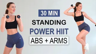 30 Min All Standing Slim Arms + Lose Belly Fat | Power HIIT Workout | + Light Weights | No Repeat