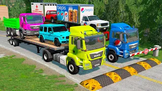 Double Flatbed Trailer Truck vs Speedbumps | Train vs Cars | Tractor vs Train | BeamNG.Drive #13