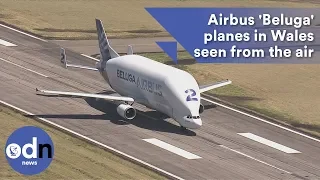Airbus facility and 'Beluga' planes in Wales seen from the air