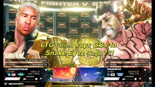 Street Fighter 5 (SFV) - LTG Low Tier God (Urien) vs Snake Eyez (Kage)