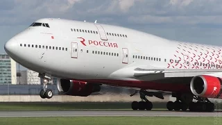 Rossiya Airlines Boeing 747-400 windy but smooth landing at St. Petersburg airport Pulkovo