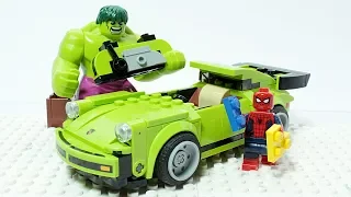 Lego Spider Man and Hulk Brick Building Super Car Porsche 911 Turbo Superheroes Animation