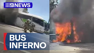 Bus full of children bursts into flames in Queensland | 9 News Australia