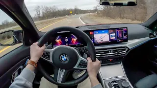 2023 BMW M340i xDrive - POV Rainy Evening Drive (Binaural Audio)