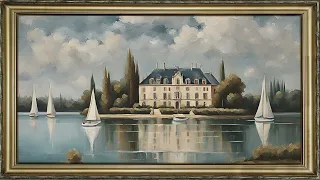 FREE TV ART  VINTAGE SCREENSAVER BACKGROUND FRAMED FRENCH CHATEAU  PAINTING NO SOUND WALLPAPER 4K