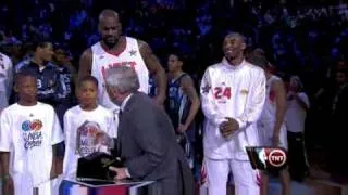 Shaq and Kobe receive the 2009 NBA All-Star Game MVP trophy