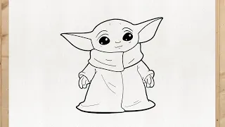 How to draw BABY YODA from the mandalorian (STAR WARS) - step by step, easy and cute