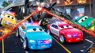 Monster Titan's Rampage:  Heroic Police Robot Saves the Day | Police Cars Chase Bank Robbers in City