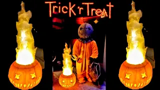 Spirit Halloween: Trick r Treat Flaming Pumpkin & my life size Sam prop 🎃