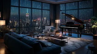 City Night Serenade | Rain on Window with Piano Melodies | Cozy Room Ambiance for Sleep & Study ASMR