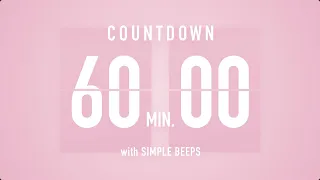 60 Min [ 1 Hour ] Countdown Flip Clock Timer / Simple Beeps 🌸🔔