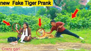 new Fake Tiger Prank With Grandpa !! Fake Tiger vs Public Reaction Prank Video By | Razu prank tv