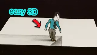 Простой 3D рисунок на бумаге  Человечек на краю  Простая Иллюзия