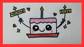 How to Draw a New Year 2024 welcome Cake ||  2024 Easy Cute Drawings For Kids ❤️