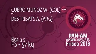 BRONZE FS - 57 kg: W. CUERO MUNOZ (COL) df. A. DESTRIBATS (ARG), 8-0