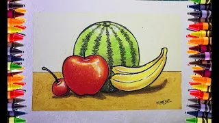 Still Life Drawing FRUITS using Crayons (Easy for Kids) - Menggambar buah (HD)