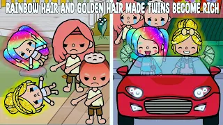 Rainbow hair and golden hair Made Twins Become Rich | Sad Story | Toca Life Story | Toca Boca