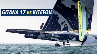 Kitefoil vs Gitana 17: Quand le Maxi Edmond de Rotschild se tire la bourre avec des kite foils !