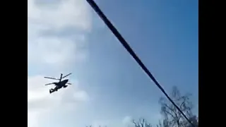 Russian Kamov Ka-52 attack helicopter toss-bombing bunch of unguided rockets