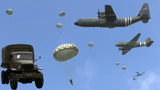 US Army parachutes into Normandy followed by Dakotas | Military vehicles past and present 🇺🇸 🇫🇷