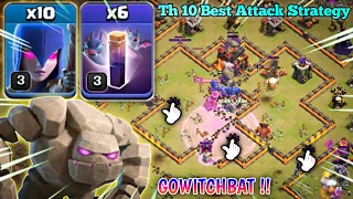 Best Th10 War Attack Strategy 2022 || Th10 Powerful Golem + Witch + Bat Spell Attack Strategy Coc ||