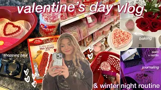 VALENTINE'S DAY VLOG & WINTER NIGHT ROUTINE: baking a cake, mini life update, shop with me, & more!